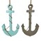 Set of 2 Wood Nautical Wall Anchors 15in Rope Beach Coastal Decor Blue Gray